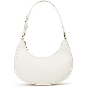 Women White Retro Classic Clutch Shoulder Tote Hand Bag With Zipper Closure